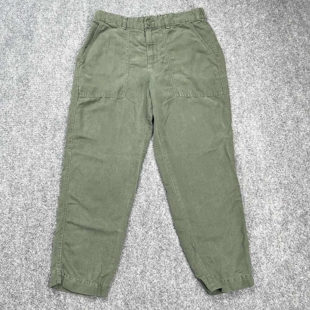 J Crew Pants Womens Size 8 Cropped Lyocell Linen Blend Stretch Waist Green - Picture 1 of 10